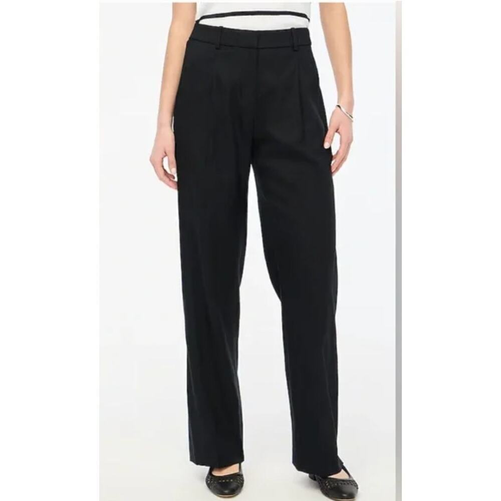 NWT J. Crew Linen Blend Wide Leg Pleated Trouser Dress Pants BZ323 Black 16T
